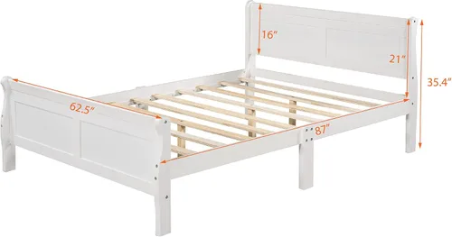 Vista 2 de Harper & Bright Designs Base de cama de madera tamaño Queen con cabecero y estribo, cama de plataforma tamaño Queen con soporte de listones