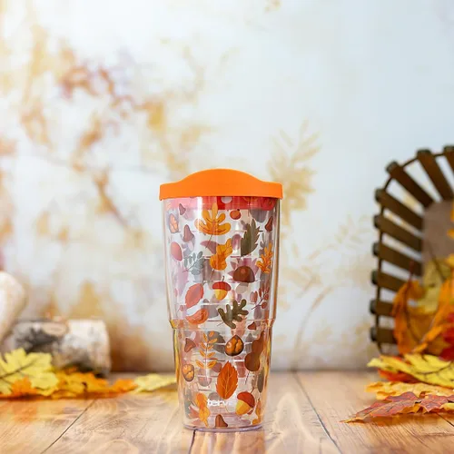 Vista 3 de Tervis Impresionante vaso aislado de doble pared con hojas de otoño fabricado en Estados Unidos, mantiene las bebidas frías y calientes, 16 onzas
