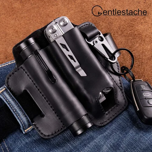 Vista 2 de Gentlestache Funda de cuero para Leatherman Multitool - Organizador de bolsillo EDC con soporte para llaves y funda de linterna, color negro