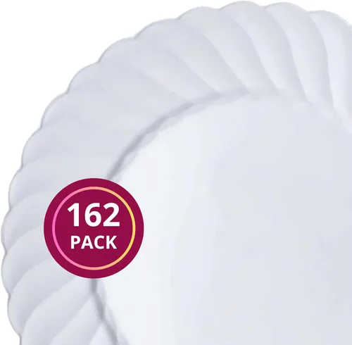 Vista 3 de Elegante vajilla desechable de plástico resistente, platos de plástico acampanados, juego combinado para bodas, cumpleaños y todas las ocasiones