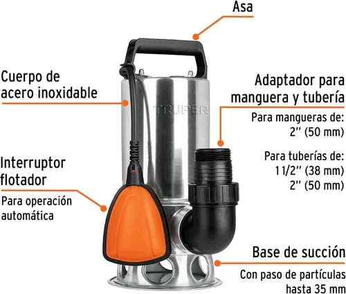 Vista 3 de TRUPER BOS-1SM Bombas de agua sucia sumergibles de servicio pesado 1Hp (750 w)