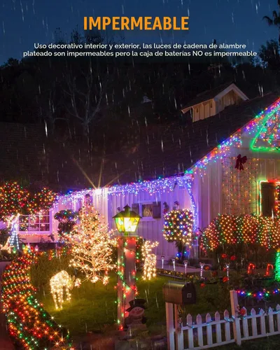 Vista 3 de Luces de Hadas a Batería, 10 Pies 120 LEDs Luces de Cadena Tipo Petardo Impermeables Cable Plateado Luces Estrelladas de Luciérnaga para Bricolaje