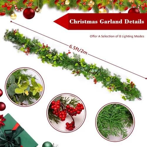 Vista 3 de Guirnalda de Navidad con luces, decoraciones de Navidad para interiores, guirnalda de Navidad artificial preiluminada para árbol de Navidad