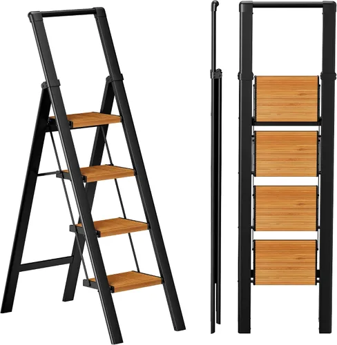 Vista 17 de SOLADDER Escalera plegable de 3 escalones, taburete pequeño para adultos, escalera de hierro antideslizante portátil con pedales anchos para uso
