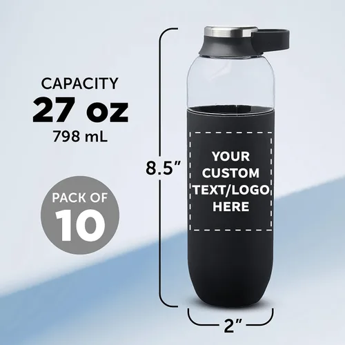 Vista 5 de DISCOUNT PROMOS Custom Strike - Botellas de agua de plástico con asa de transporte de 27 onzas, juego de 10, paquete personalizado a granel