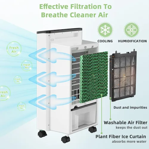 Vista 3 de COSTWAY Enfriador de aire evaporativo portátil para habitación, enfriador de aire para refrigeración y sueño con control remoto, temporizador de 7.5
