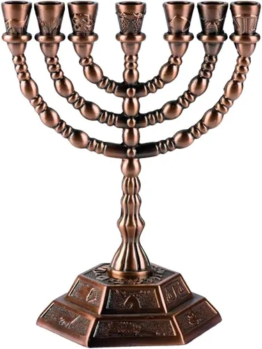 Vista 7 de Holy Land Market Candelabros Judíos Menorah - 7 Ramas - 12 Tribus de Israel Menorah (Cobre, 6.5 Pulgadas)