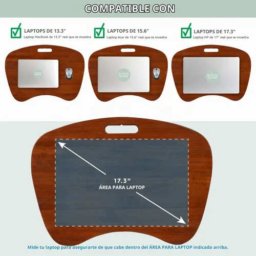 Vista 3 de LapGear Extra Large - Escritorio de regazo de bambú - Castaño - Se adapta a laptops de hasta 17.3 pulgadas - Número de estilo 91692