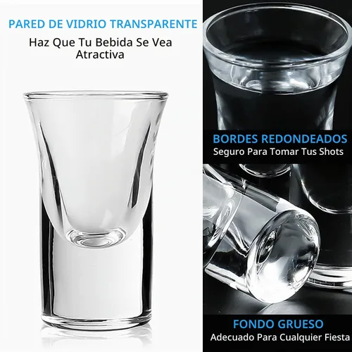 Vista 5 de LINALL Juego de vasos de chupito de 12 piezas, 1 onza/1.0 fl oz con soporte base pesada para whisky tequila, 12 bandejas de servir de vidrio