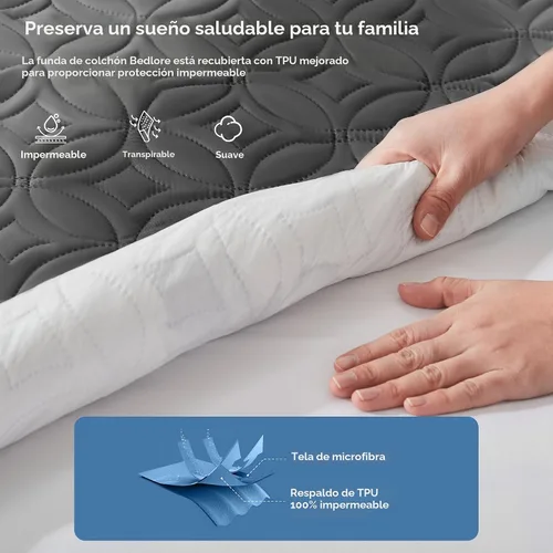 Vista 2 de BEDLORE Protector de colchón impermeable, protector de colchón de tamaño individual con bolsillo profundo de 6 a 15 pulgadas de profundidad, suave