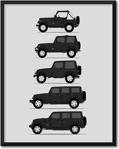 Vista 7 de Custom Car Posters Póster hecho a mano compatible con Jeep Wrangler Generations e impresión de CJ, YJ, TJ, JK, JL, estadounidense, 8 x 10 pulgadas