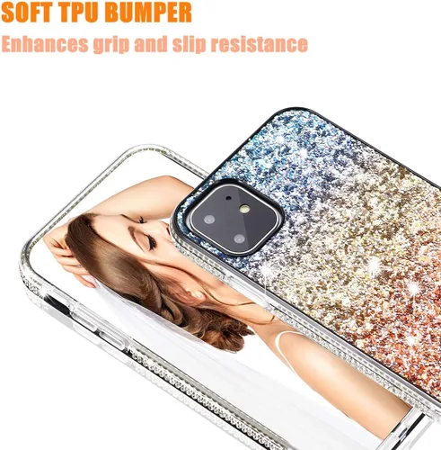 Vista 2 de Solomo Funda para iPhone 11 Pro, funda protectora gradual de arcoíris brillante de lujo con purpurina y parachoques de TPU suave para iPhone 11 Pro