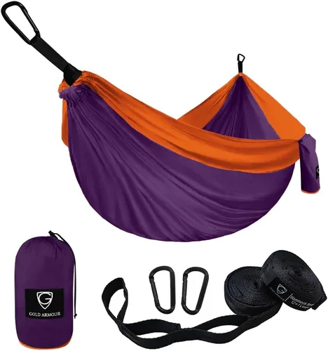 Vista 26 de Gold Armour Hamaca de camping – Hamaca doble XL, hamaca portátil, accesorios de camping, equipo para exteriores e interiores con correas de árbol
