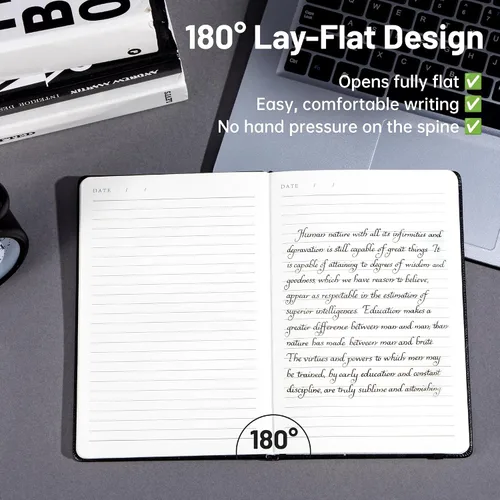 Vista 3 de Paquete de 2 cuadernos rayados de tapa dura de cuero para hombres y mujeres, 160 páginas cada uno, papel grueso de 3.53 oz/m², cuaderno para trabajo