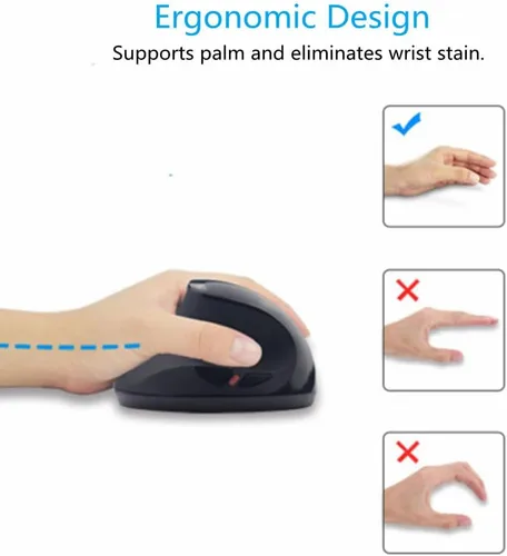 Vista 5 de Sunffice Ratón para zurdos, ergonómico vertical recargable 2.4G inalámbrico con receptor USB, 6 botones, 3 DPI ajustables 80012001600