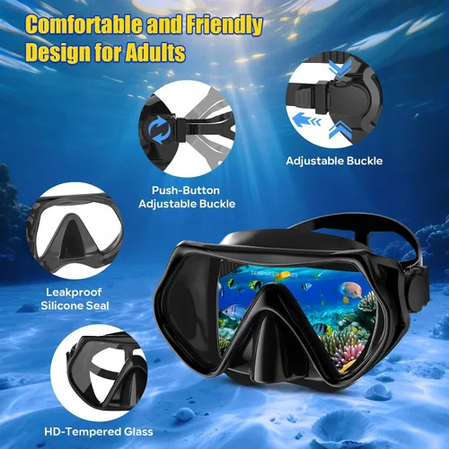 Vista 3 de Snorkeling Gear, Dry Snorkel Set180° Panoramic Wide View,Anti-Fog Scuba Diving Mask, Professional Snorkeling Gear for Free Breathing, Swimming