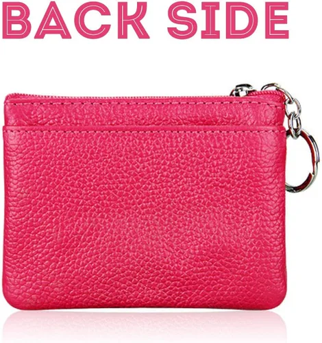 Vista 4 de Cartera de cuero genuino con cremallera bolsillos monedero llavero mini bolsa