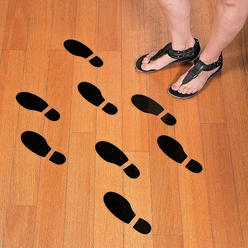 Vista 3 de 20 pares de 40 impresiones de zapatos negros de huellas de huellas de PVC calcomanías para oficina, escuela, suelo, pared, escaleras para guiar
