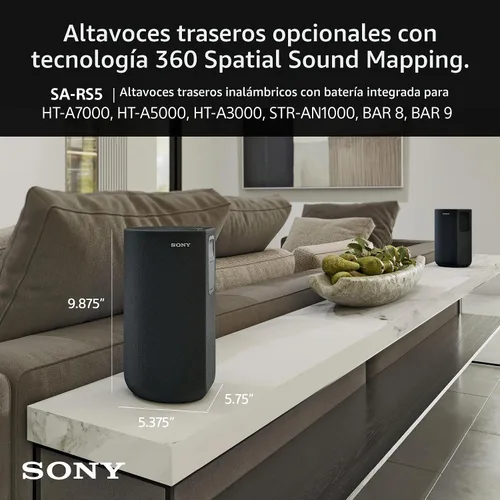 Vista 2 de Sony SA-RS5 Altavoces Traseros Inalámbricos con Batería Integrada para BRAVIA Theater (BAR 8, BAR 9), HT-A7000/A5000/A3000 y STR-AN1000