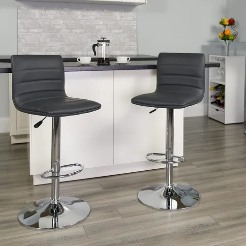 Vista 2 de Flash Funiture silla de bar ajustable con base cromada, Vinilo, Gris