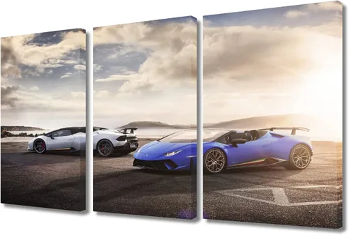 Vista 70 de Arte de pared de auto deportivo rojo para sala de estar, arte de pared de lienzo de súper auto genial, imágenes pósters, 3 piezas, arte moderno