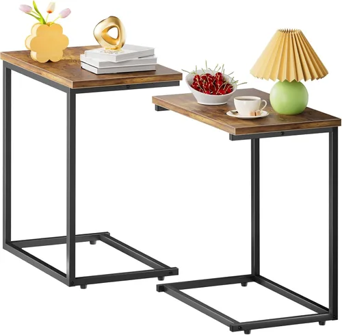 Vista 12 de Pipishell - Mesa auxiliar en forma de C de 27 pulgadas de alto, mesa lateral para sofá deslizable debajo, mesa de sofá en forma de C para sala