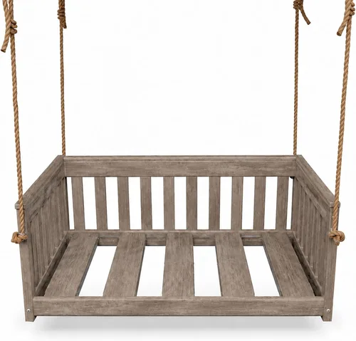 Vista 26 de Amish Made Antique Mahogany Mission Swing, Made in USA Deep Seating Mission Collection HDPE Poly Lumber Porch Swing with Rope, All-Weather Outdoor