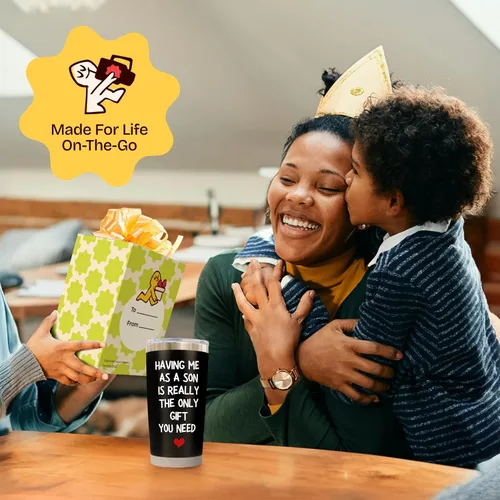 Vista 10 de Regalos de cumpleaños para mamá de hijo – Having Me As a Son Is the Only Gift You Need - Vaso aislado negro de 20 onzas, regalo para la mejor mamá