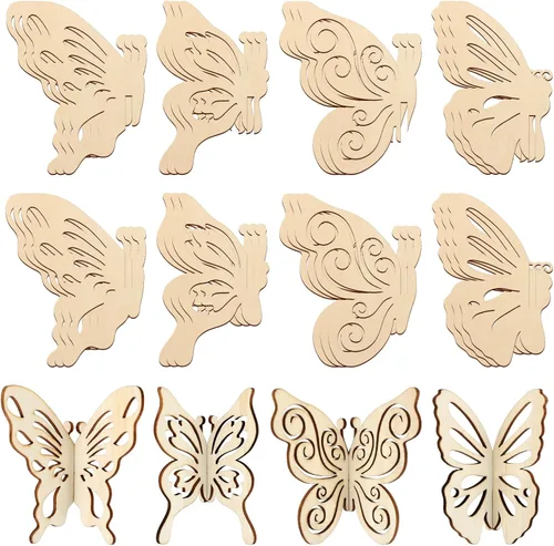 Vista 9 de COCHIE Bricolaje 3D de murciélagos de Halloween para pintar, rebanadas de madera sin terminar pintables para manualidades, recortes de murciélagos