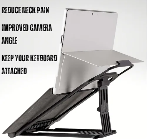 Vista 3 de Soporte Surface PRO: levanta tu superficie con el teclado adjunto, reduce el dolor de cuello, mejora el ángulo de la cámara, portátil, ajustable