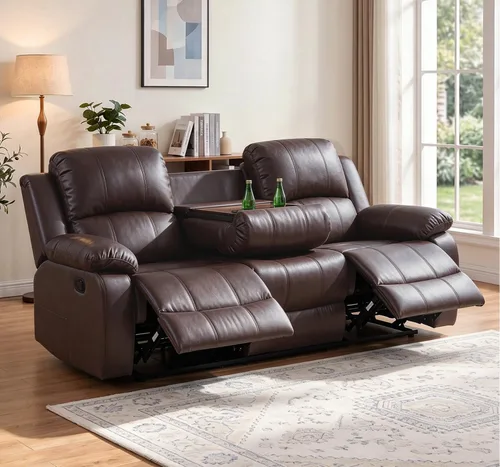 Vista 34 de Silla reclinable de cuero para conjunto de muebles de sala, sofá reclinable de cuero beige para espacios pequeños/RV, sillón individual