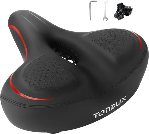 Vista 8 de TONBUX Wide Bike Seat for for Men & Women, Comfortable Peloton Bike Seat Cushion, Large Bicycle Seat for Stationary, Exercise, Ebike, Cruiser