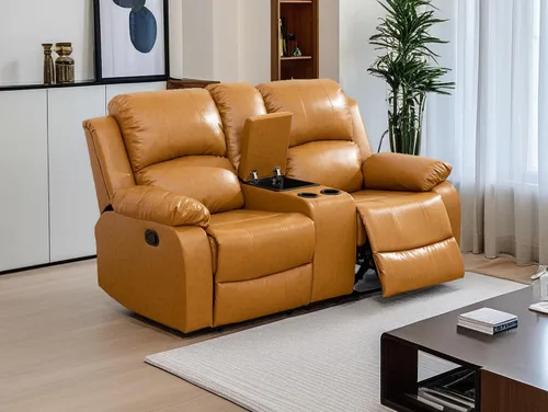 Vista 52 de Sofá reclinable manual moderno, sofá reclinable de cuero de 3 plazas, sofá reclinable de sala de estar, sofá con portavasos y mesa abatible