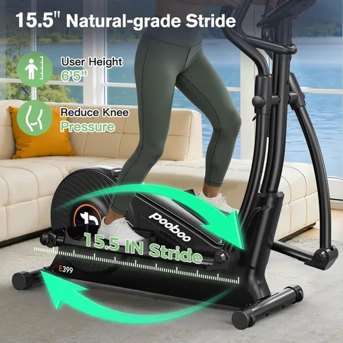 Vista 2 de pooboo Máquina elíptica, máquina elíptica de ejercicio con resistencia de 16 niveles y sistema de conducción magnética silencioso, máquina elíptica