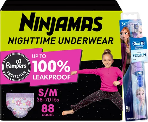 Vista 12 de Pampers Ninjamas + Oral-B Cepillo de dientes, pantalones de entrenamiento nocturno para niños, 88 unidades, talla S/M y Oral-B Kids Power Cepillo