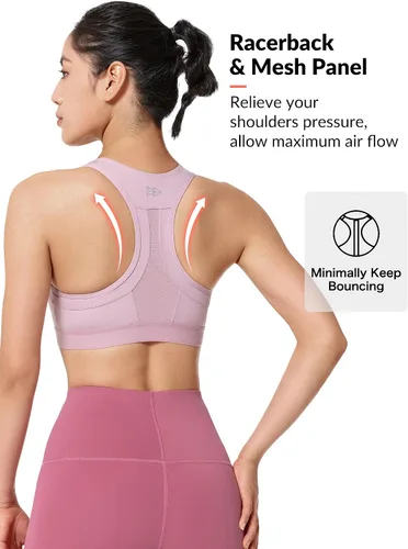 Vista 2 de Yvette Sujetadores deportivos de alto impacto para mujer, con cremallera frontal, brasier deportivo de talla grande para entrenamiento, fitness