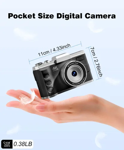 Vista 8 de Cámara Digital 4K para Fotografía, Cámara de Vlogging de 64MP con Enfoque Automático para Videos de YouTube, Cámaras Trasera y Frontal, Cámara