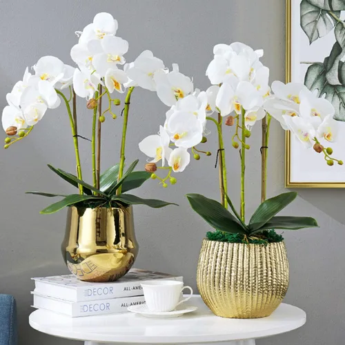 Vista 5 de FagusHome 6 hojas de orquídeas artificiales Phalaenopsis de 11 pulgadas, hojas de orquídeas artificiales verdes (6 piezas)