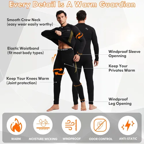 Vista 7 de Thermal Underwear for Men Long Johns Set with Fleece Lined Winter Hunting Gear Warm Base Layer Sport Top Bottom