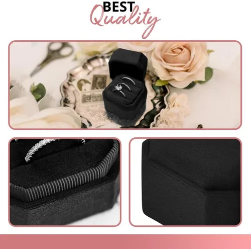 Vista 7 de NIMSIN Caja de terciopelo para anillos de alta calidad para ceremonia de boda con tapa desmontable, elegante y bonita caja para anillos de boda, 3
