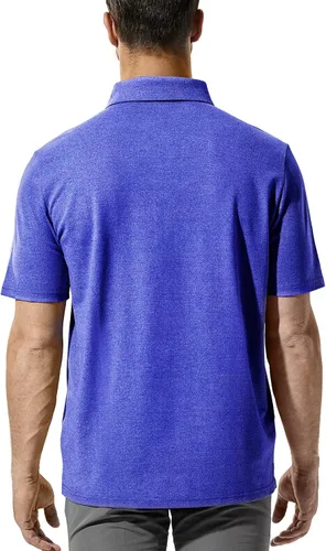 Vista 5 de MIER Camisas polo para hombre, ajuste regular, de algodón, de manga corta, transpirable, casual, con cuello