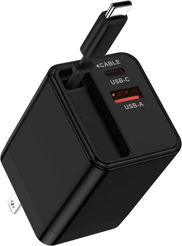 Vista 8 de Cargador de pared retráctil USB C, bloque de carga rápida 3 en 1 para Blanco