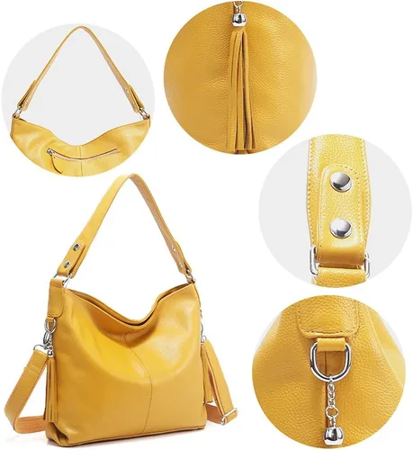 Vista 40 de Moda suave cuero genuino borla mujer bolso señoras hombro mensajero hobo bolso