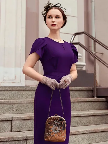 Vista 5 de AISIZE Elegante vestido de tubo de cóctel con mangas abullonadas y cuello para mujer