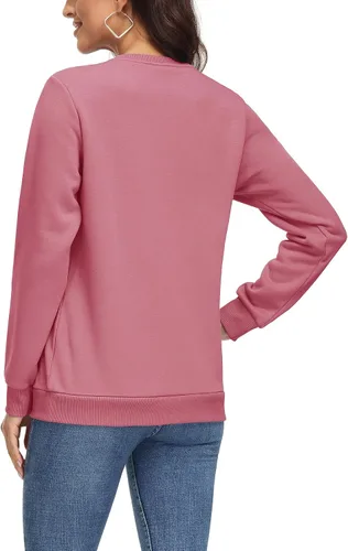 Vista 3 de MAGCOMSEN Sudadera con forro polar para mujer, cuello redondo, algodón, sin botones, casual, manga larga, cálida