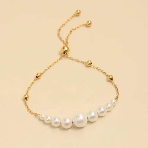 Vista 3 de LeCalla Flaunt Pulsera bolo deslizante de plata de ley 925, con perlas de imitación, dos hebras elásticas para mujer, Plata de ley, Perla