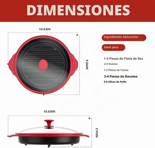 Vista 4 de Sartén parrilla para microondas con tapa de vidrio, parrillera y sartén crujiente para microondas para asar, freír, dorar y hacer crujiente