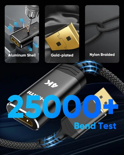 Vista 5 de Highwings Adaptador DisplayPort a HDMI de 4K, Cable Convertidor Adaptador DP a HDMI Unidireccional Macho a Hembra, Adaptador HDMI Compatible