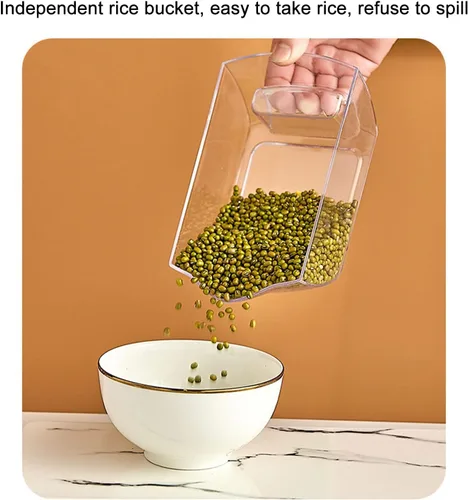 Vista 3 de Kufoo - Contenedor de almacenamiento de arroz y granos de 6 rejillas, dispensador de cereales giratorio de 360° con tapa, resistente a la humedad
