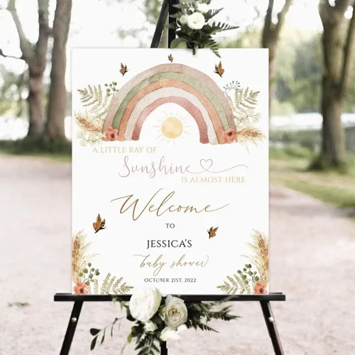 Vista 20 de Letrero de bienvenida para baby shower con texto en inglés "A Little Ray